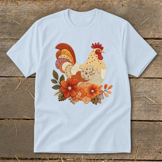 Faux Embroidery Fall Chicken Youth Tee - Light Blue