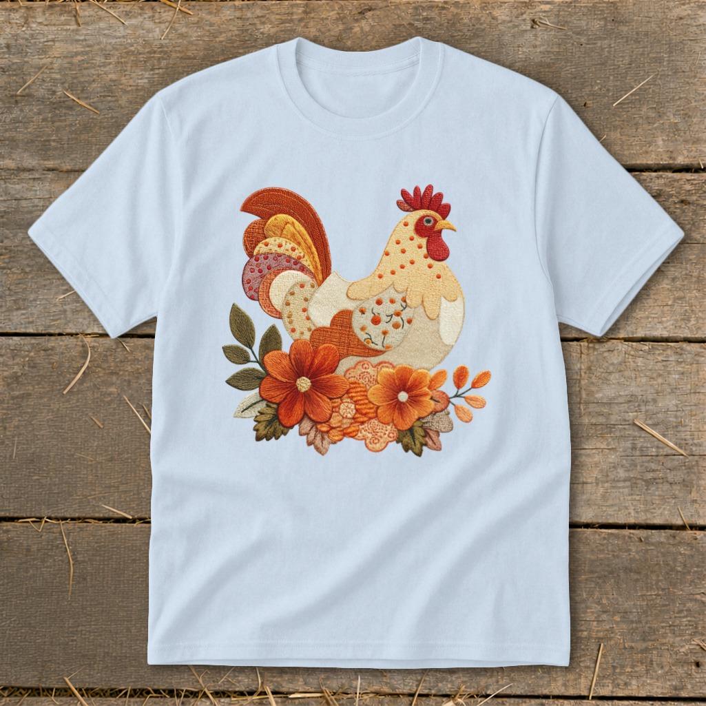 Faux Embroidery Fall Chicken Youth Tee