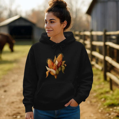 Faux Embroidery Fall Corn Stalk Hoodie