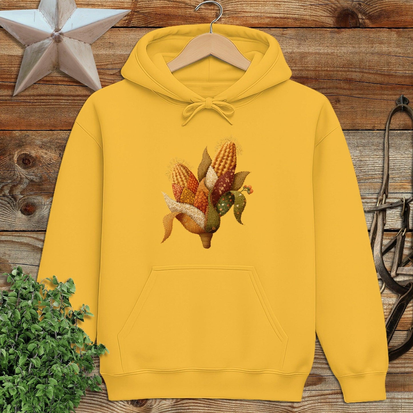 Faux Embroidery Fall Corn Stalk Hoodie