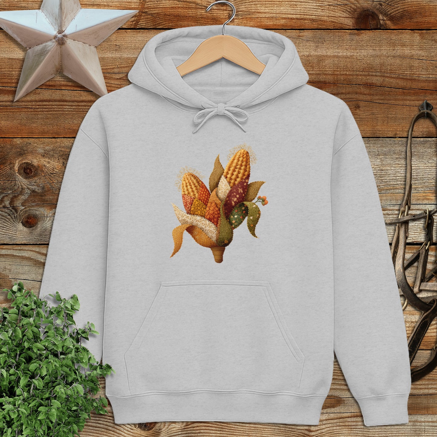 Faux Embroidery Fall Corn Stalk Hoodie