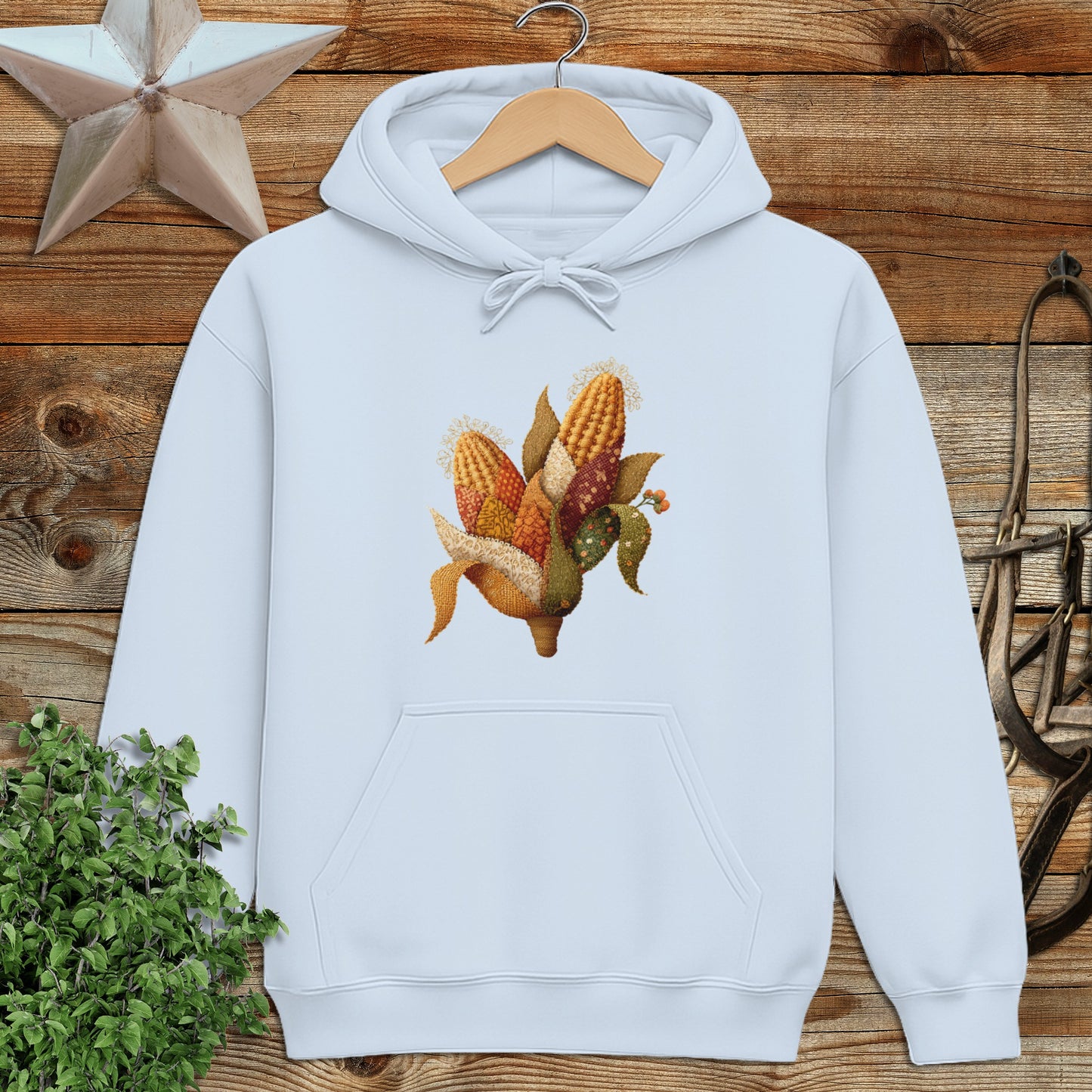 Faux Embroidery Fall Corn Stalk Hoodie