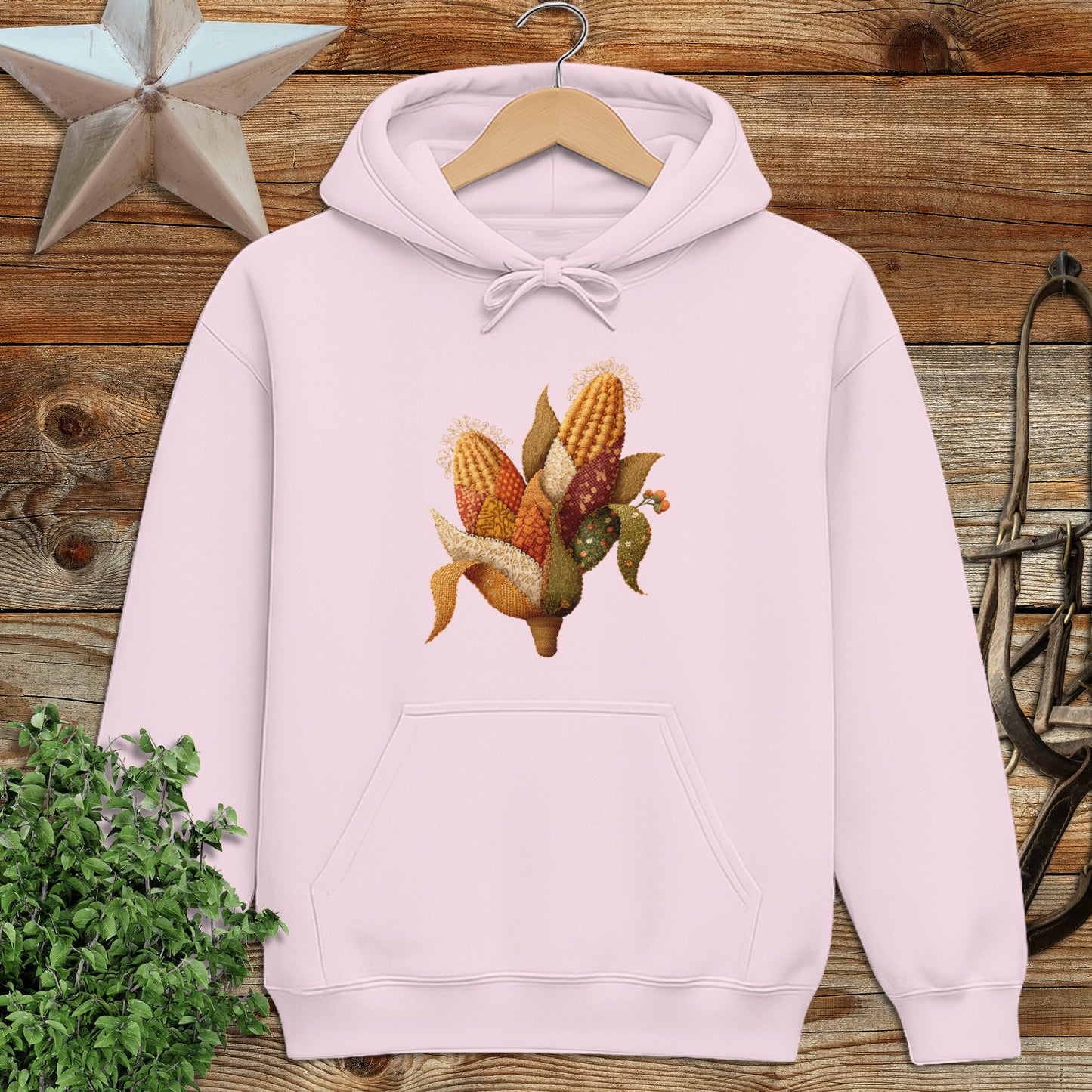 Faux Embroidery Fall Corn Stalk Hoodie