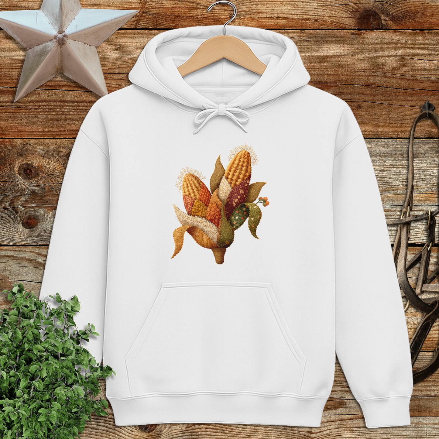 Faux Embroidery Fall Corn Stalk Hoodie