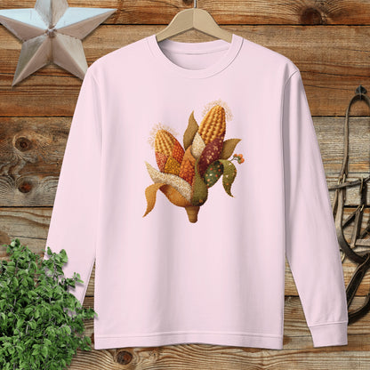 Faux Embroidery Fall Corn Stalk Long Sleeve Tee