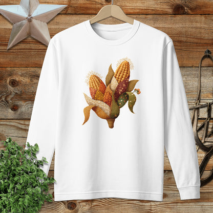 Faux Embroidery Fall Corn Stalk Long Sleeve Tee