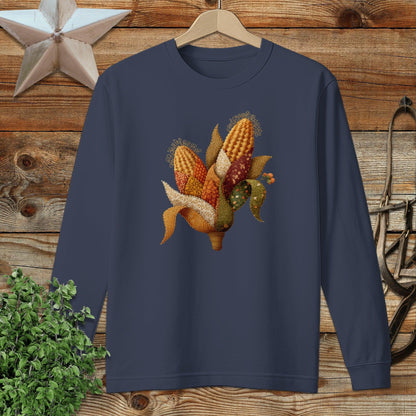 Faux Embroidery Fall Corn Stalk Long Sleeve Tee