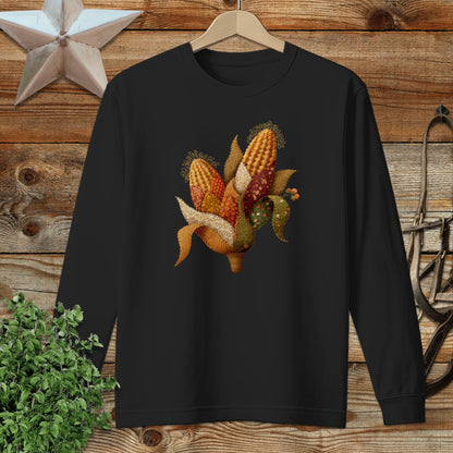 Faux Embroidery Fall Corn Stalk Long Sleeve Tee