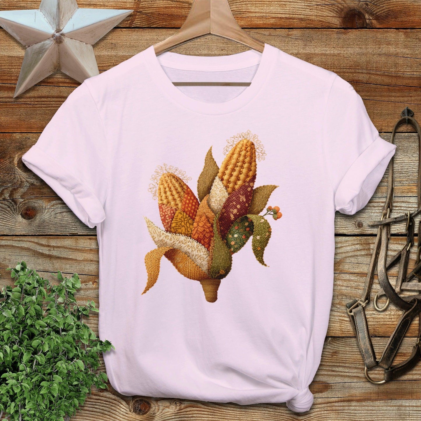 Faux Embroidery Fall Corn Stalk T-shirt