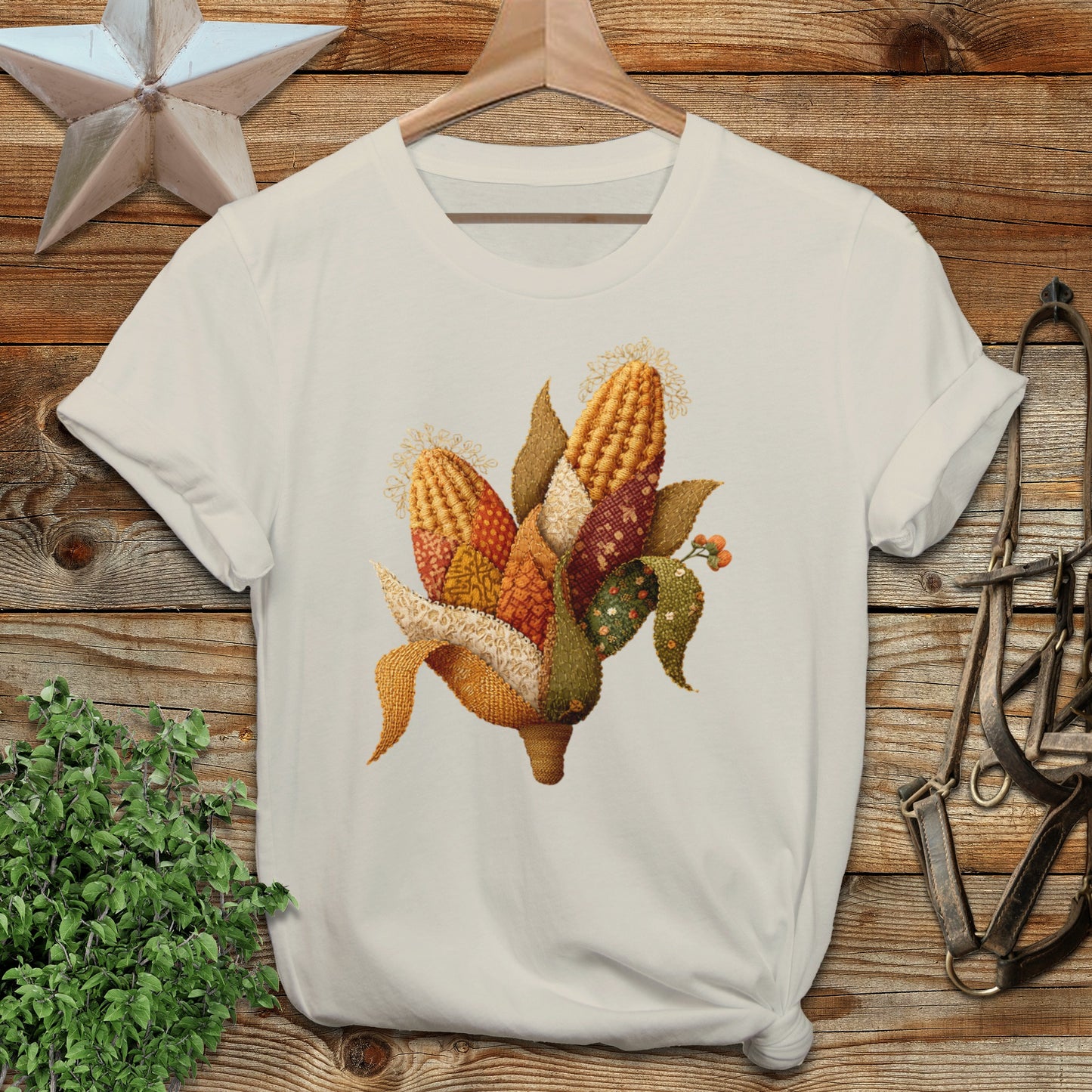 Faux Embroidery Fall Corn Stalk T-shirt