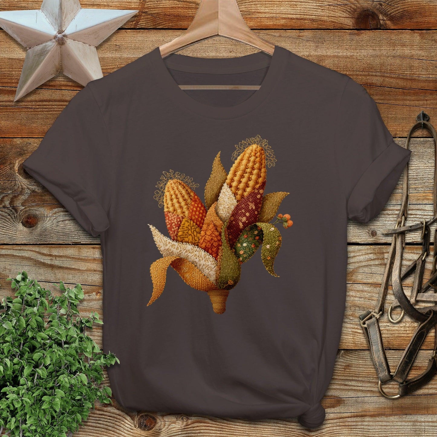 Faux Embroidery Fall Corn Stalk T-shirt