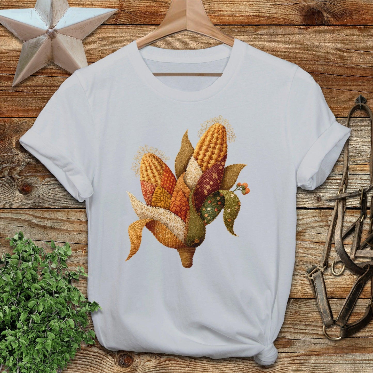 Faux Embroidery Fall Corn Stalk T-shirt