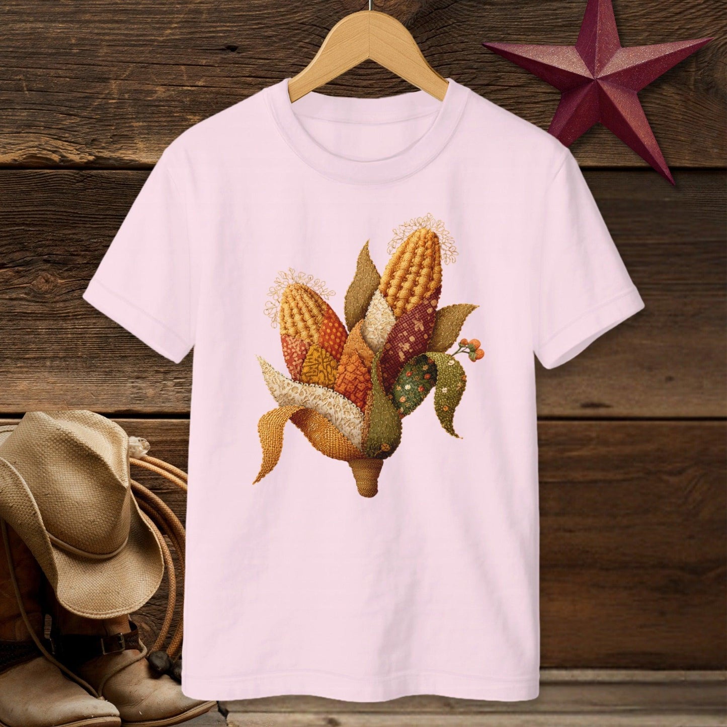 Faux Embroidery Fall Corn Stalk T-shirt (Youth)