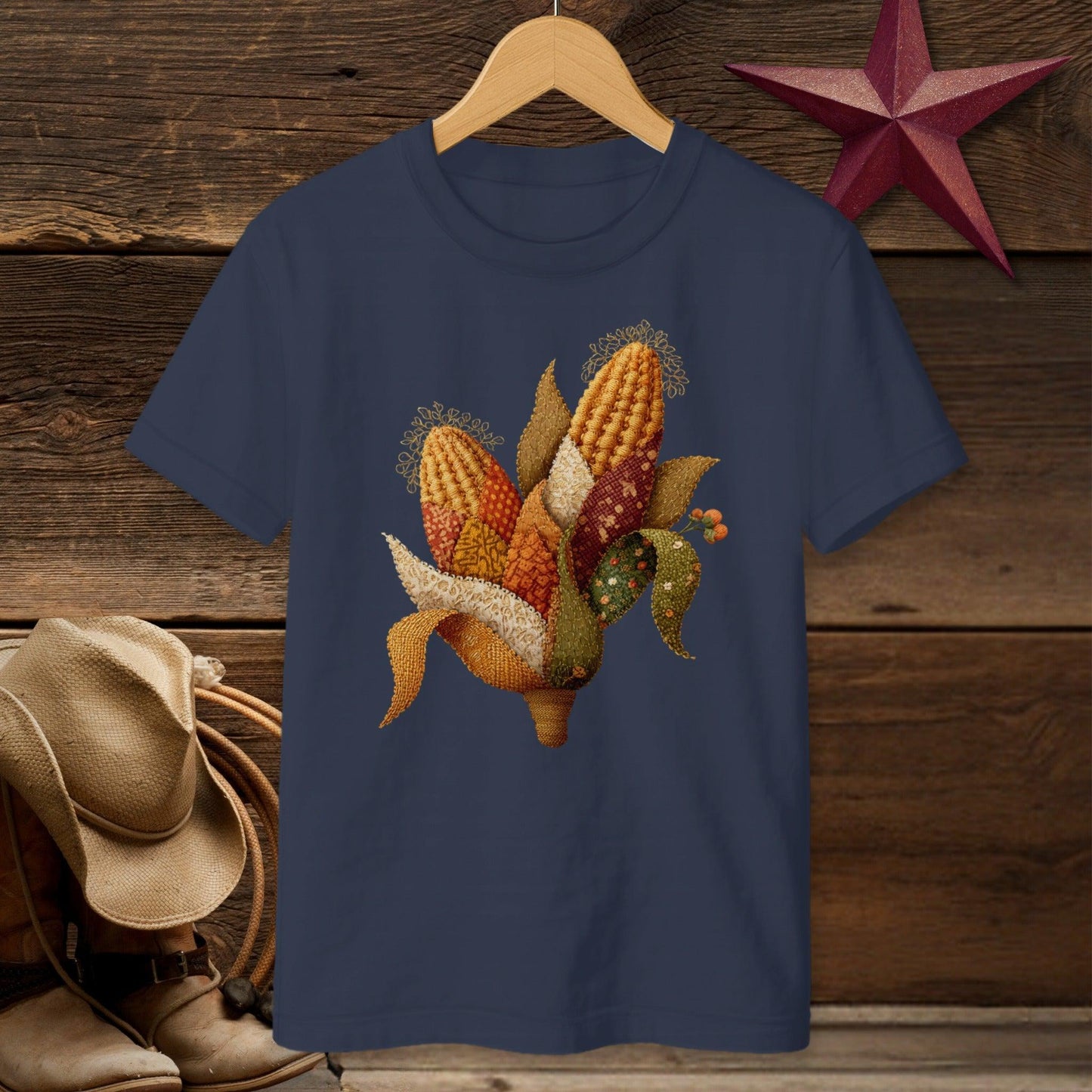 Faux Embroidery Fall Corn Stalk T-shirt (Youth)