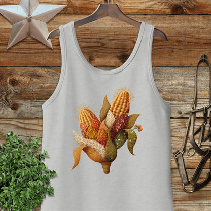 Faux Embroidery Fall Corn Stalk Tank Top