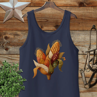 Faux Embroidery Fall Corn Stalk Tank Top