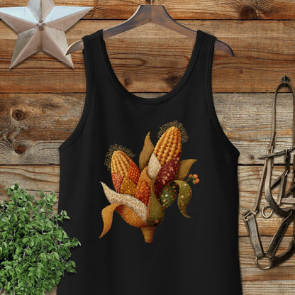 Faux Embroidery Fall Corn Stalk Tank Top