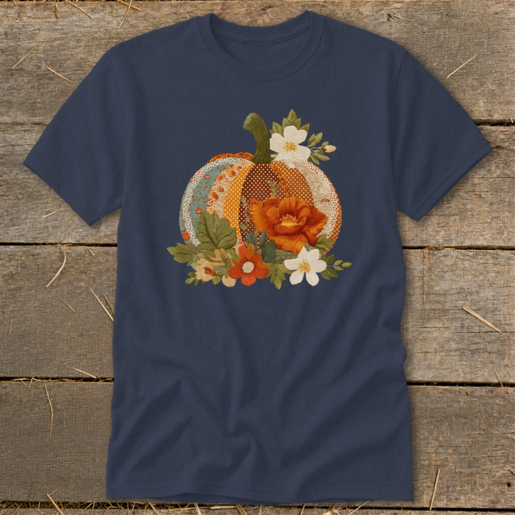 Faux Embroidery Fall Pumpkin Classic Tee