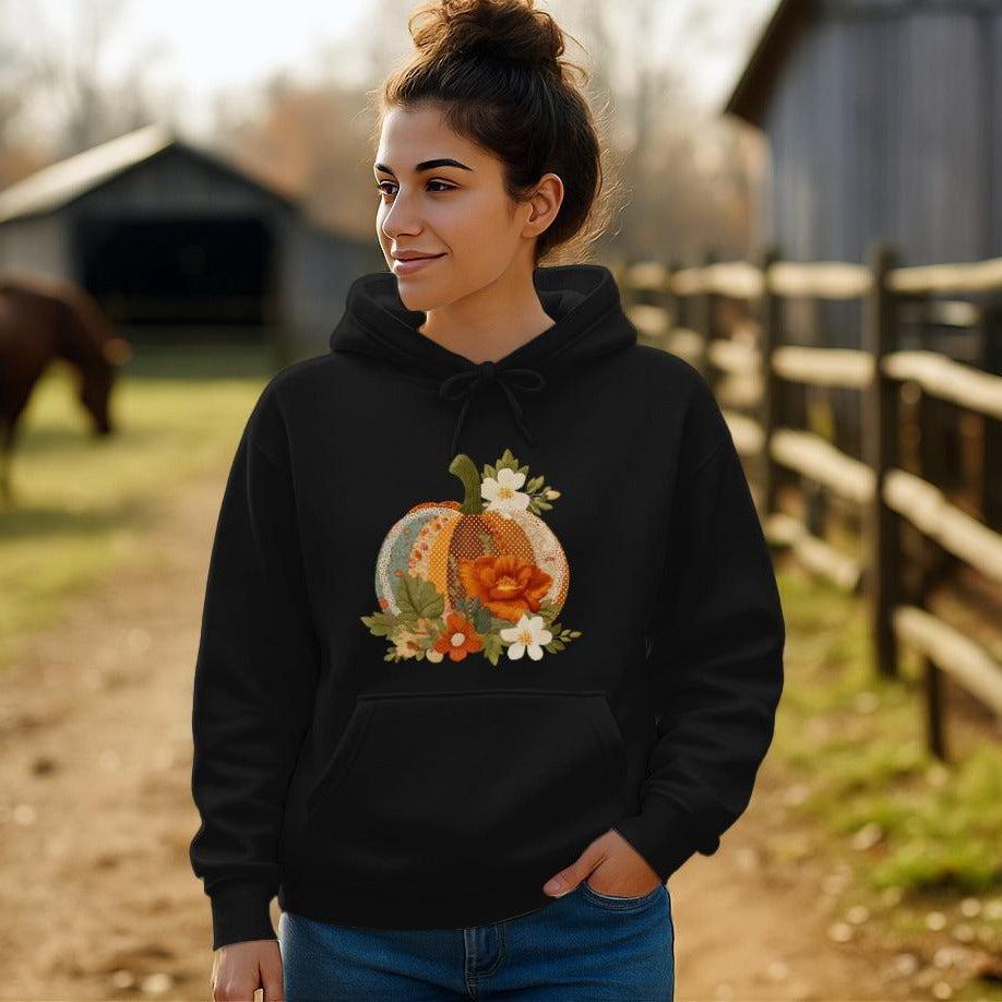 Faux Embroidery Fall Pumpkin Hoodie