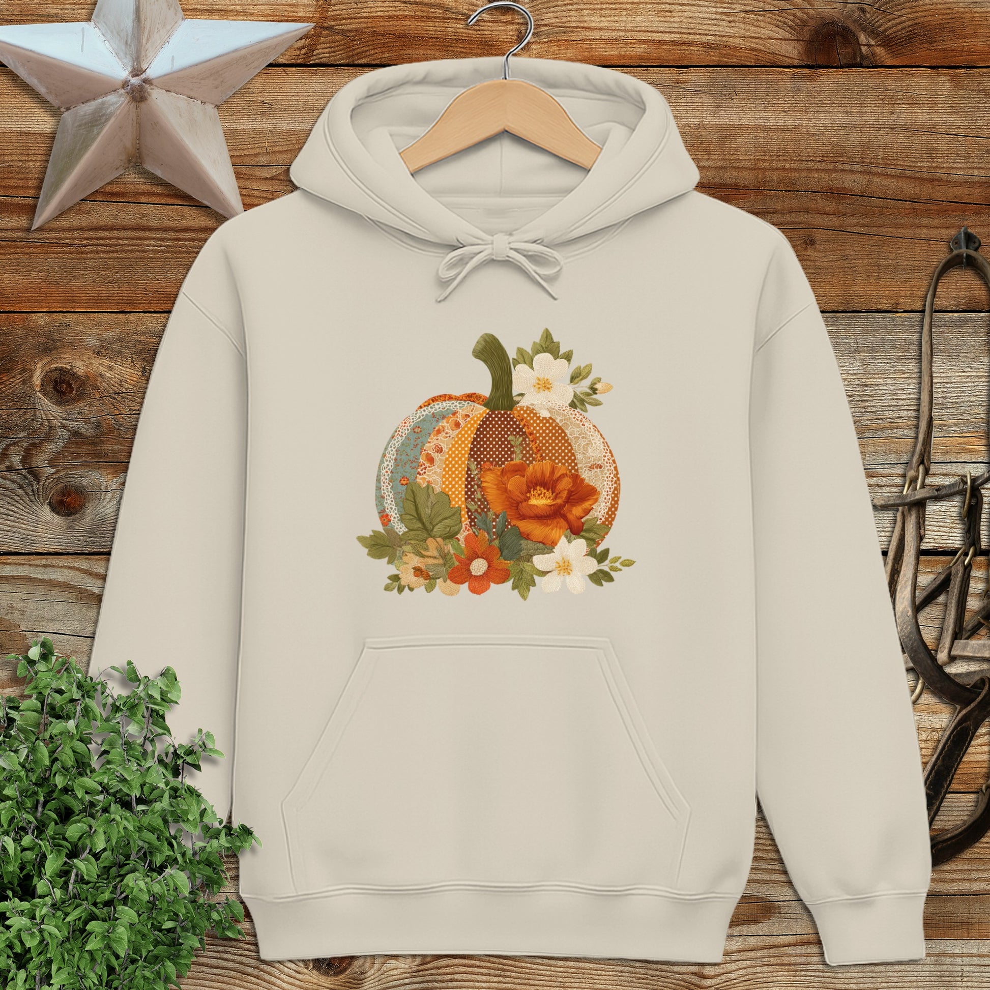 Faux Embroidery Fall Pumpkin Hoodie