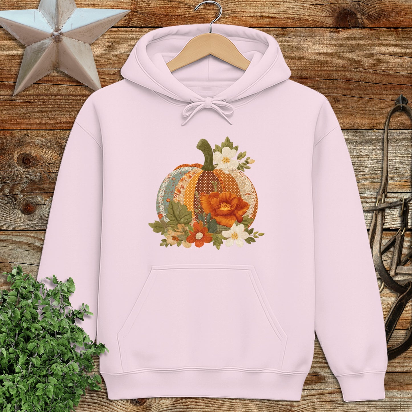 Faux Embroidery Fall Pumpkin Hoodie