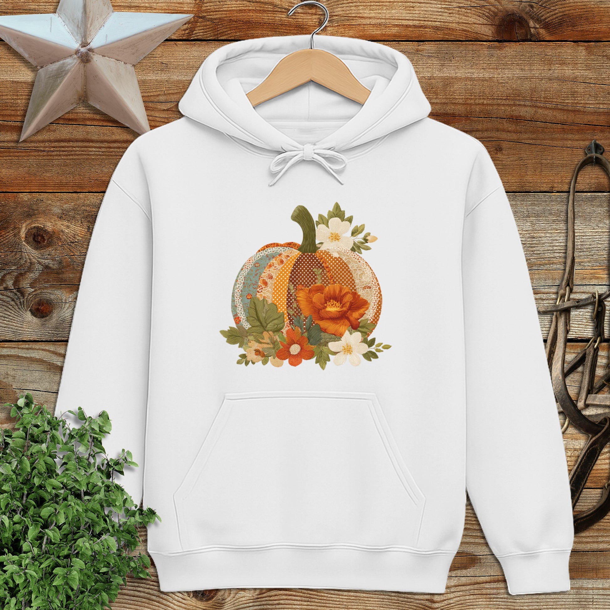 Faux Embroidery Fall Pumpkin Hoodie