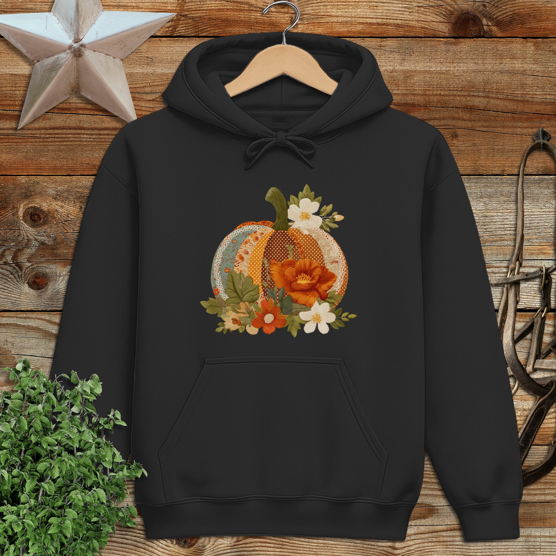 Faux Embroidery Fall Pumpkin Hoodie