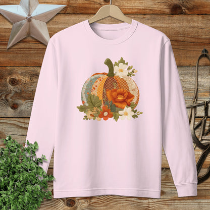 Faux Embroidery Fall Pumpkin Long Sleeve Tee