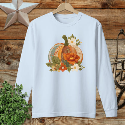 Faux Embroidery Fall Pumpkin Long Sleeve Tee