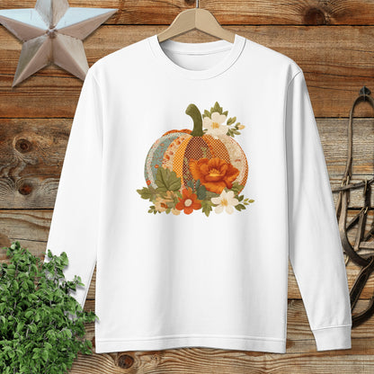Faux Embroidery Fall Pumpkin Long Sleeve Tee