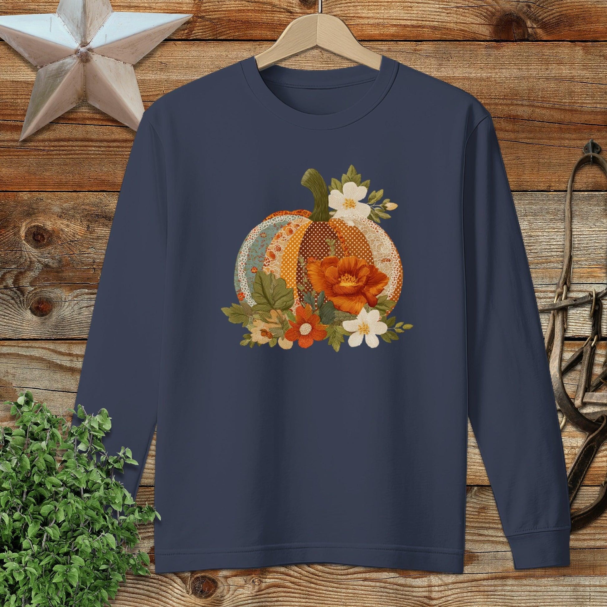 Faux Embroidery Fall Pumpkin Long Sleeve Tee