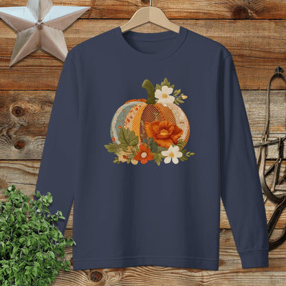 Faux Embroidery Fall Pumpkin Long Sleeve Tee