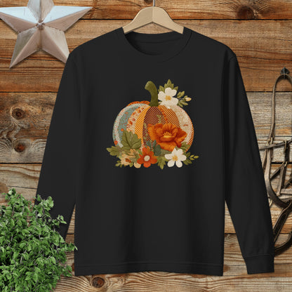 Faux Embroidery Fall Pumpkin Long Sleeve Tee