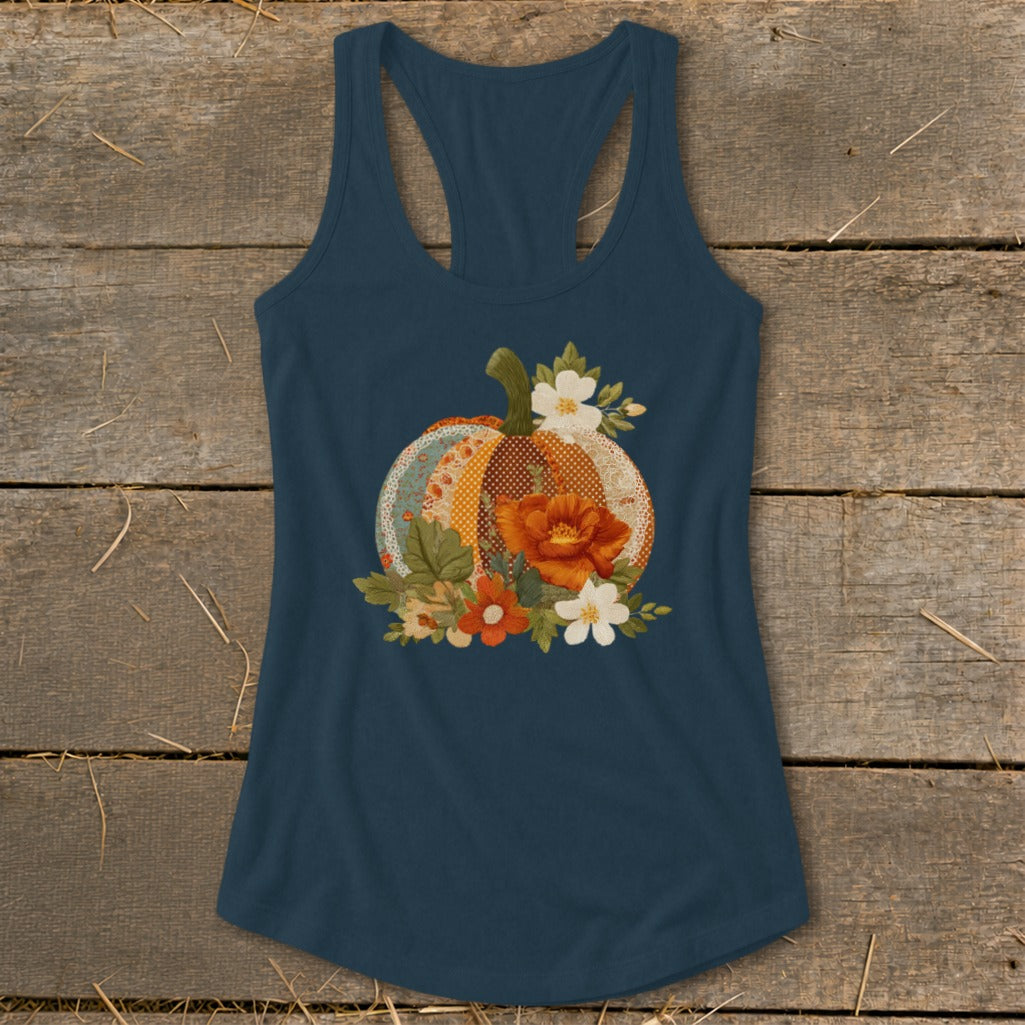 Faux Embroidery Fall Pumpkin Racerback Tank
