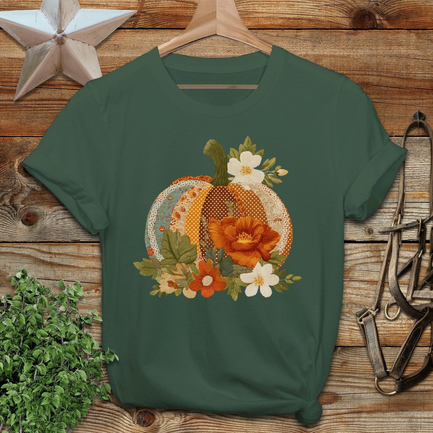 Faux Embroidery Fall Pumpkin Softstyle Tee