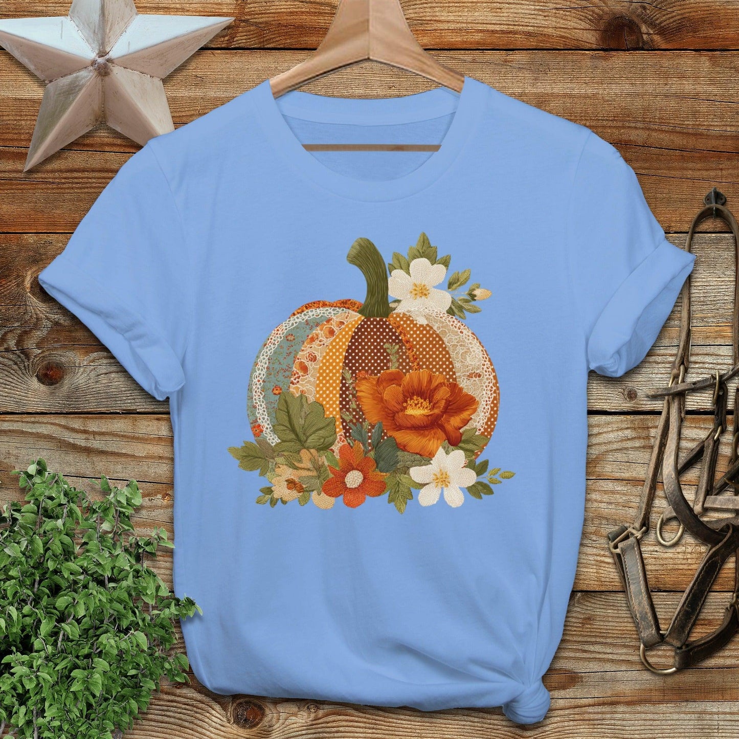 Faux Embroidery Fall Pumpkin Softstyle Tee