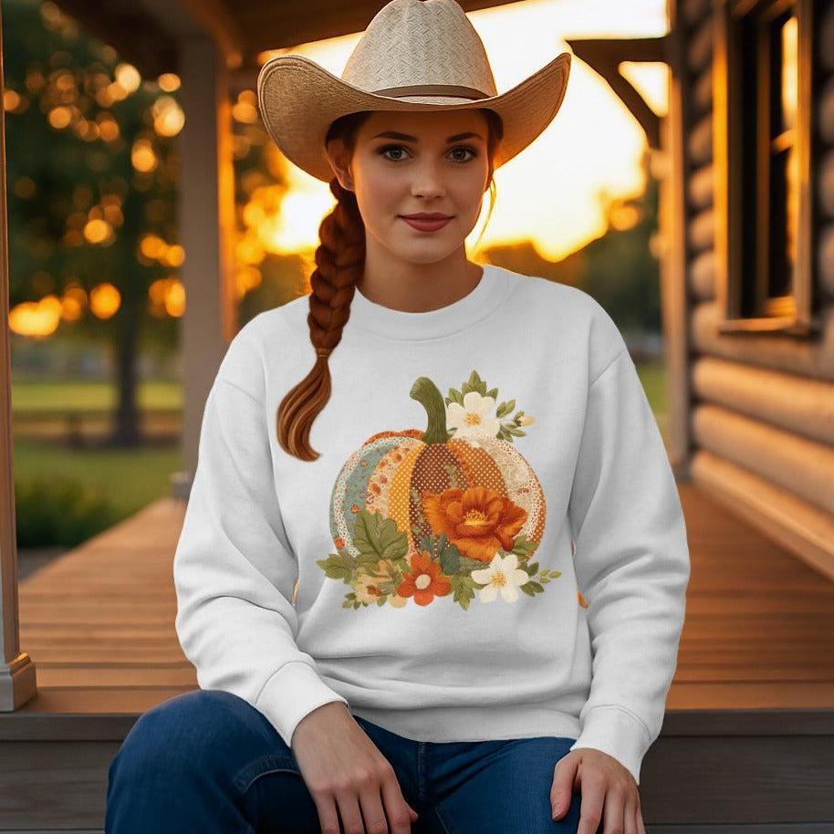 Faux Embroidery Fall Pumpkin Sweatshirt