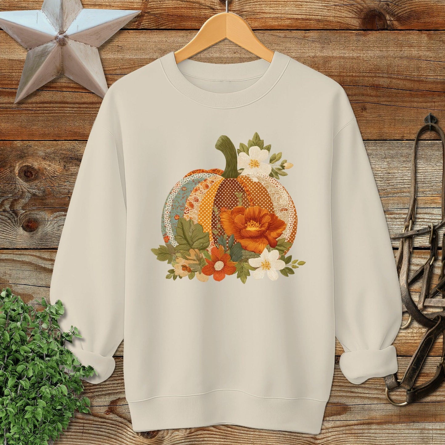 Faux Embroidery Fall Pumpkin Sweatshirt