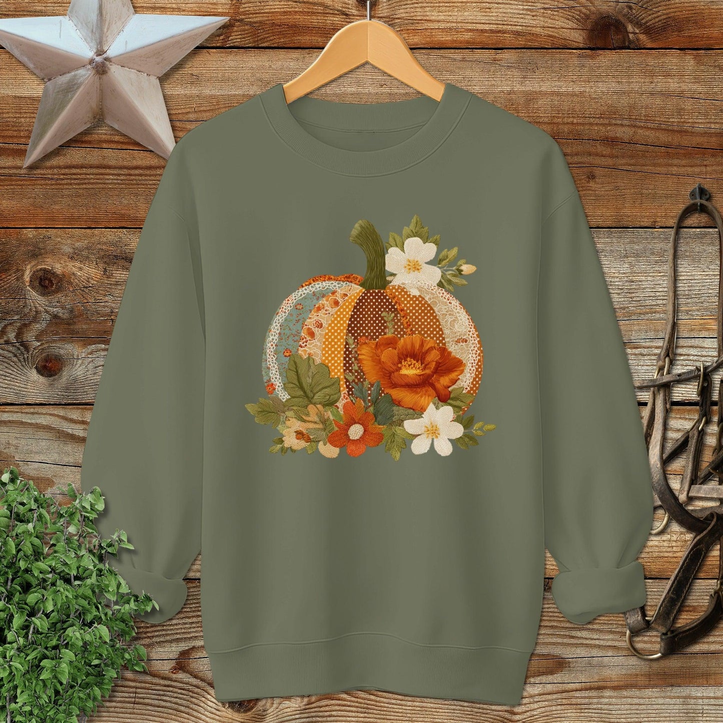 Faux Embroidery Fall Pumpkin Sweatshirt