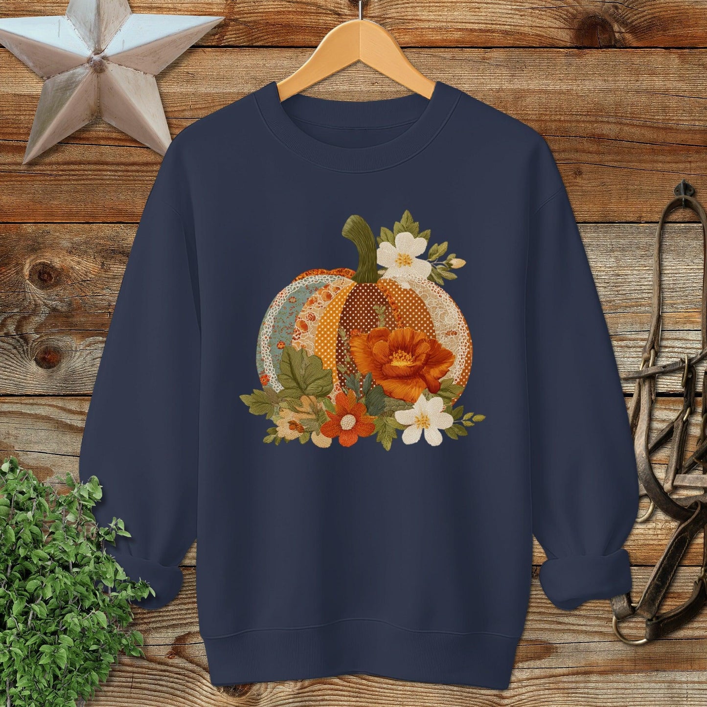 Faux Embroidery Fall Pumpkin Sweatshirt