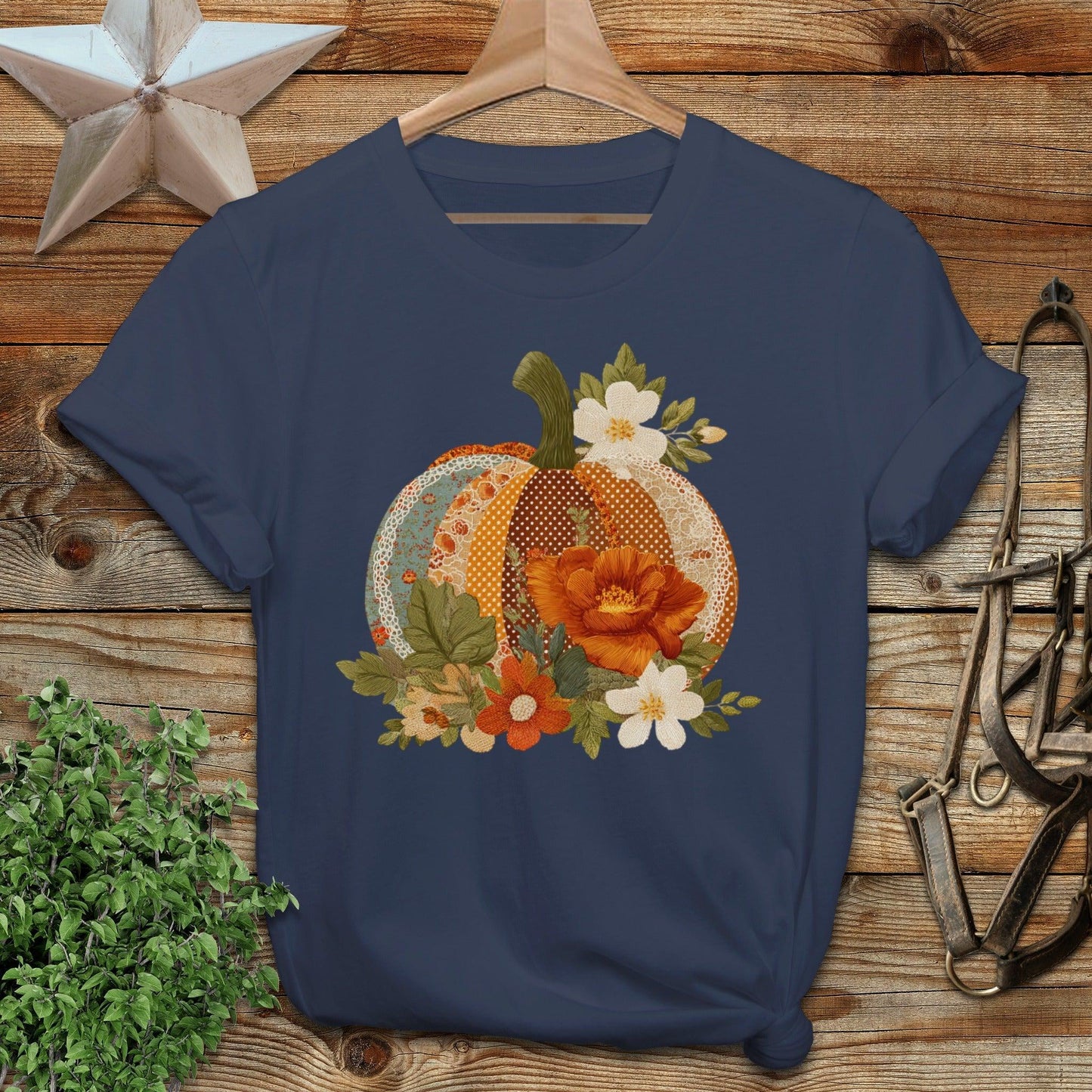 Faux Embroidery Fall Pumpkin T-shirt