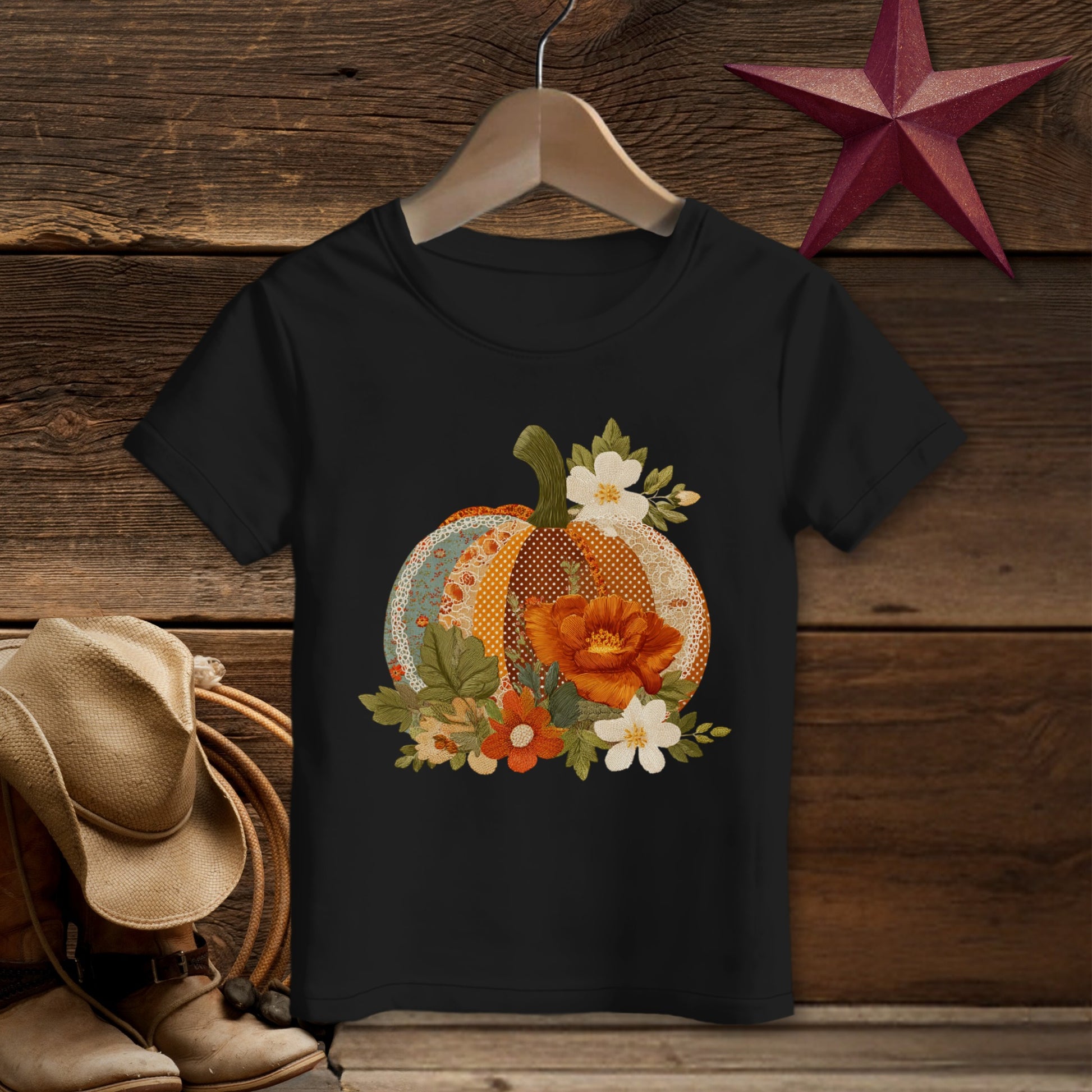 Faux Embroidery Fall Pumpkin T-Shirt (Toddler)