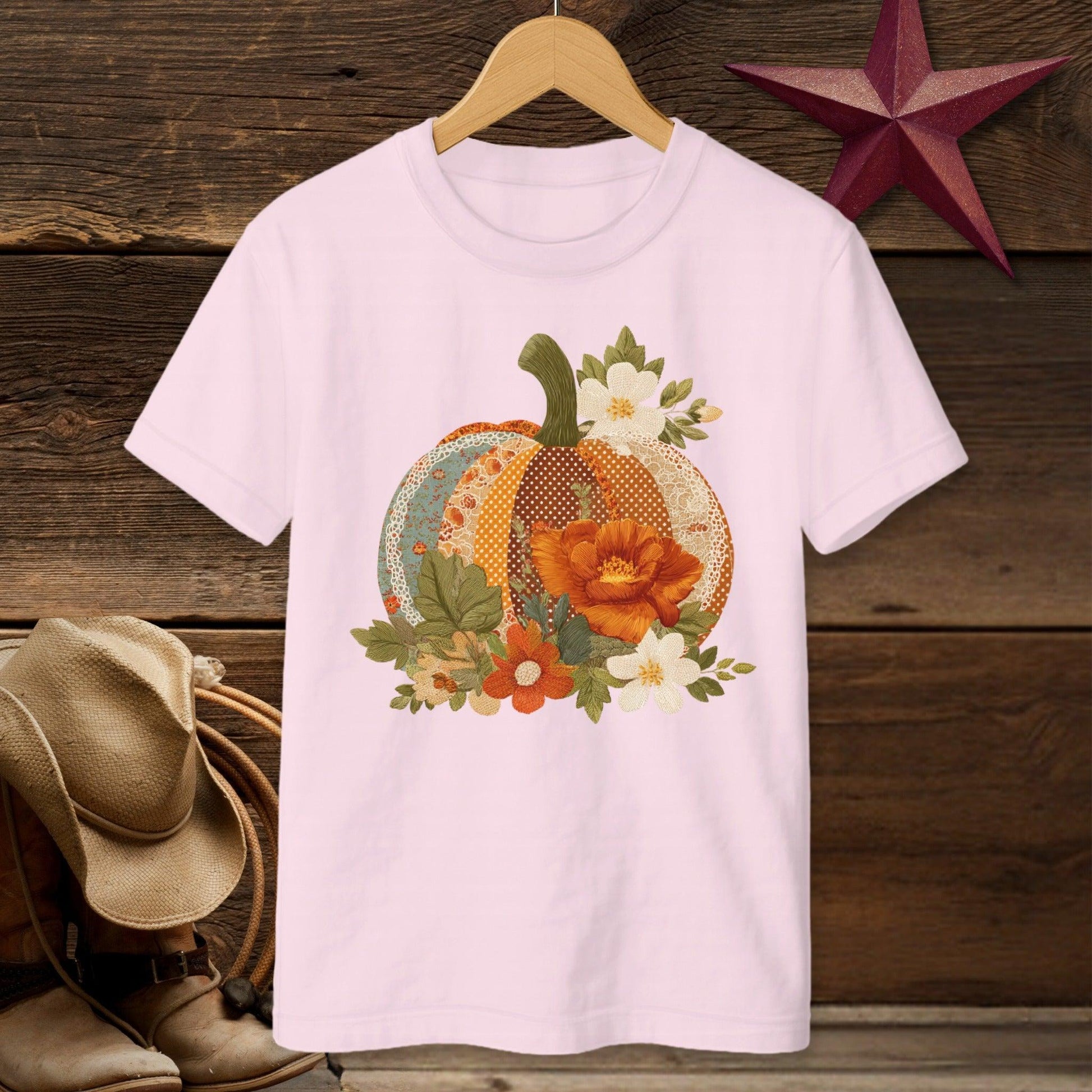 Faux Embroidery Fall Pumpkin T-Shirt (Youth)