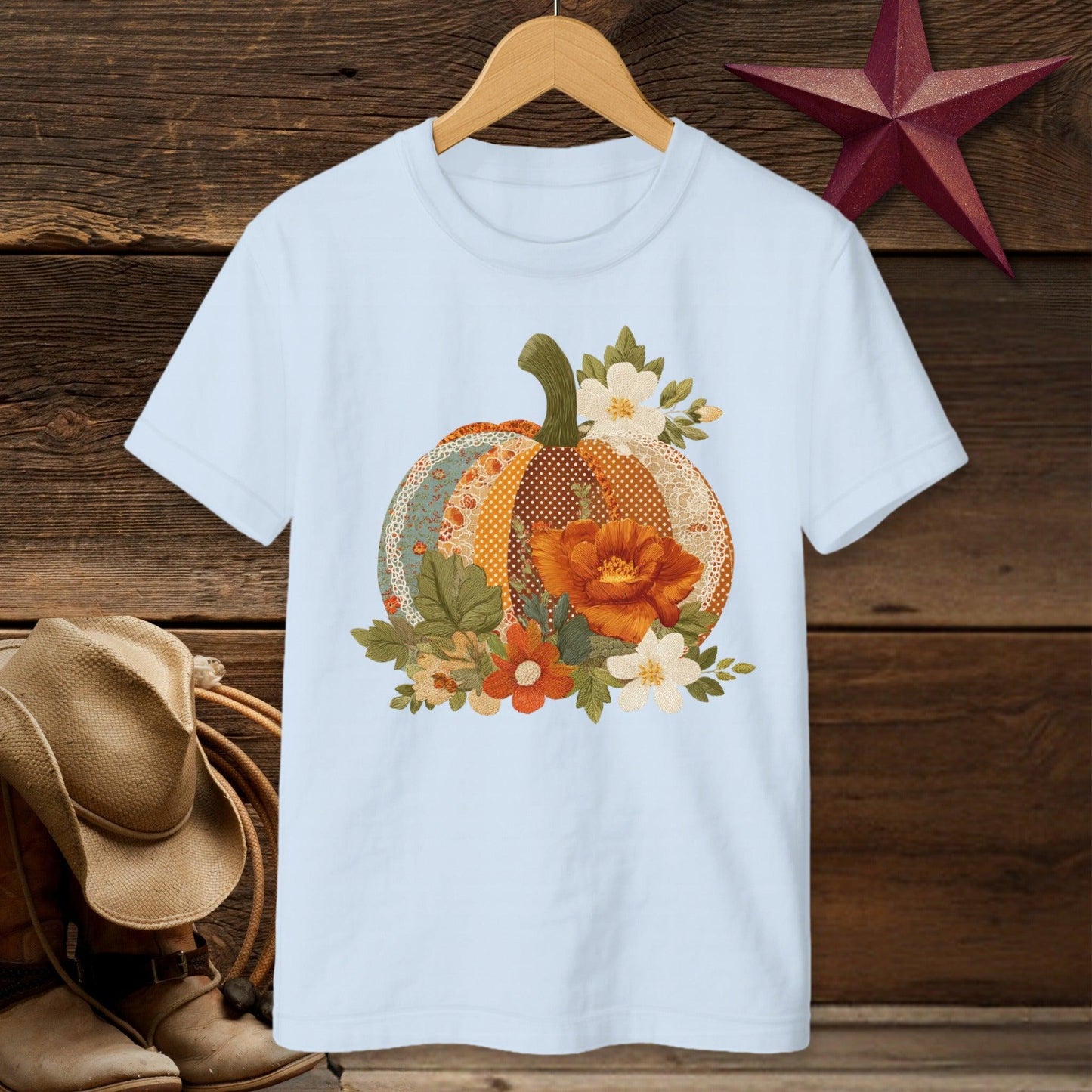 Faux Embroidery Fall Pumpkin T-shirt (Youth)