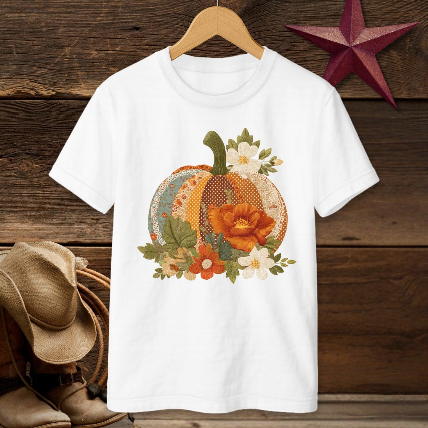 Faux Embroidery Fall Pumpkin T-shirt (Youth)