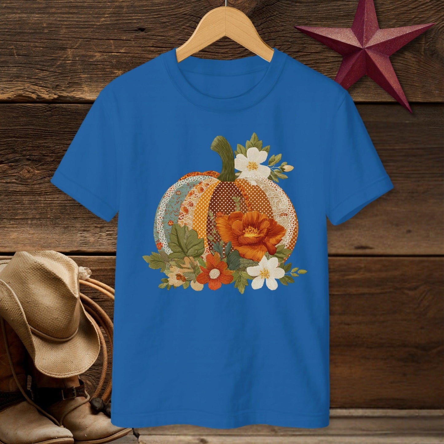 Faux Embroidery Fall Pumpkin T-shirt (Youth)