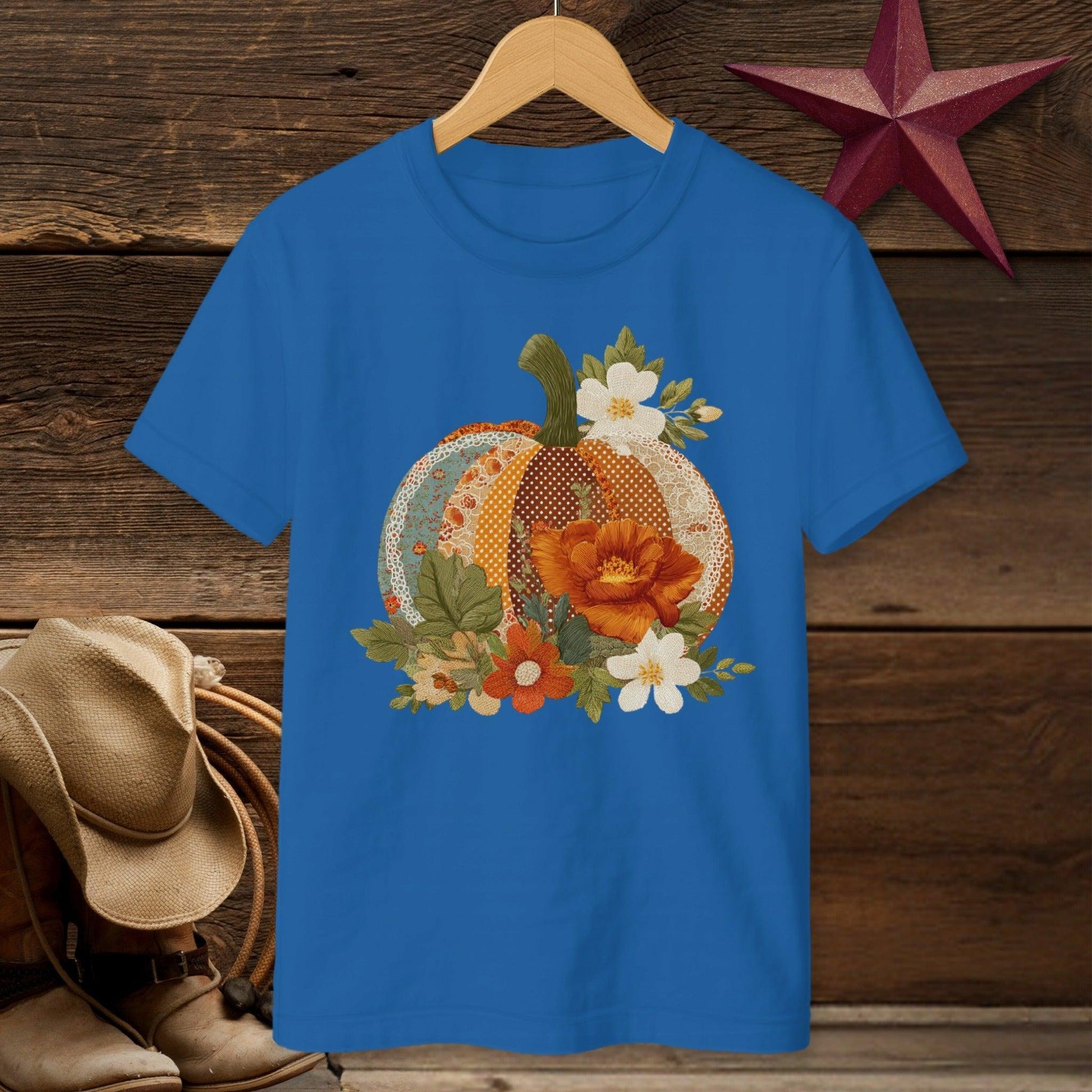 Faux Embroidery Fall Pumpkin T-Shirt (Youth)