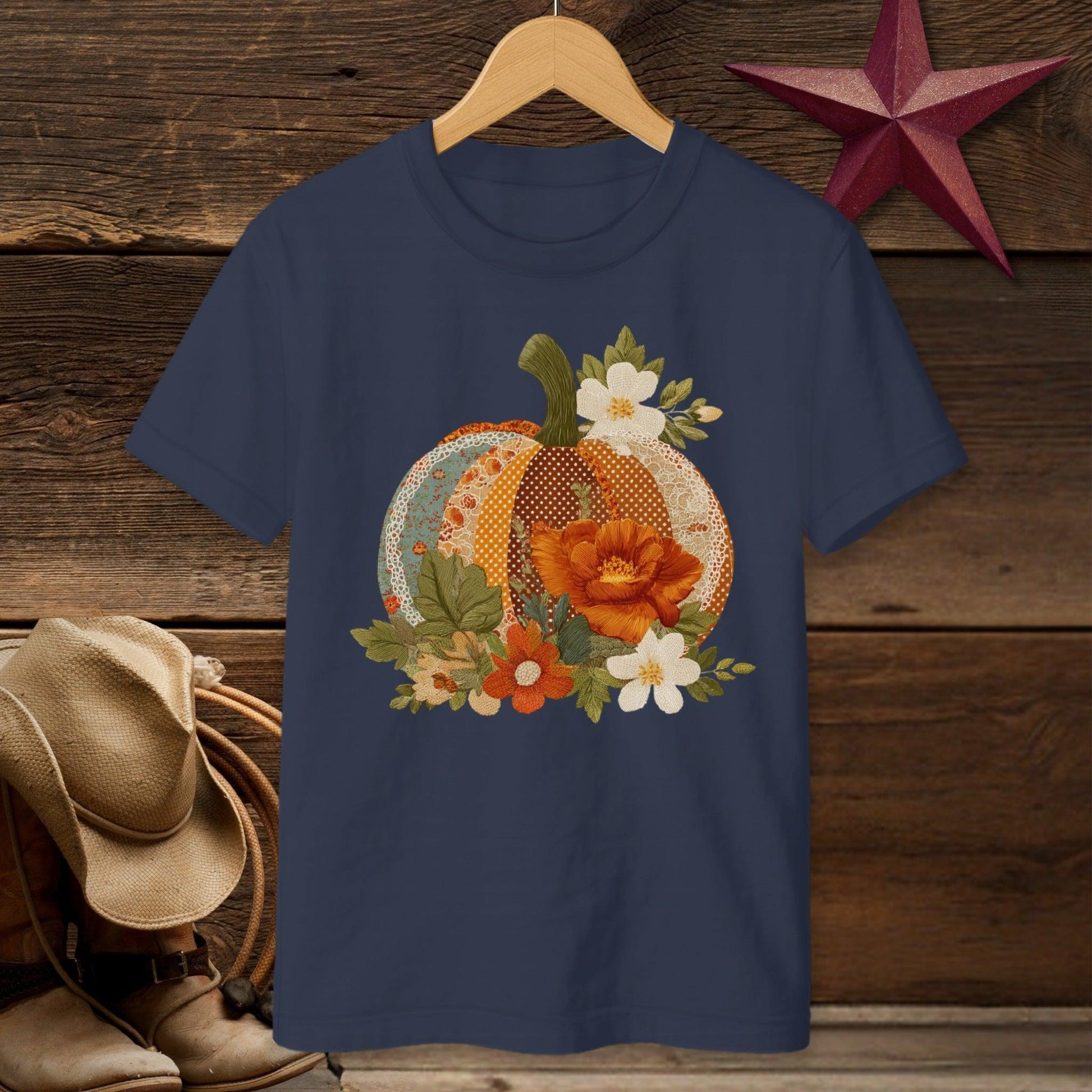Faux Embroidery Fall Pumpkin T-Shirt (Youth)