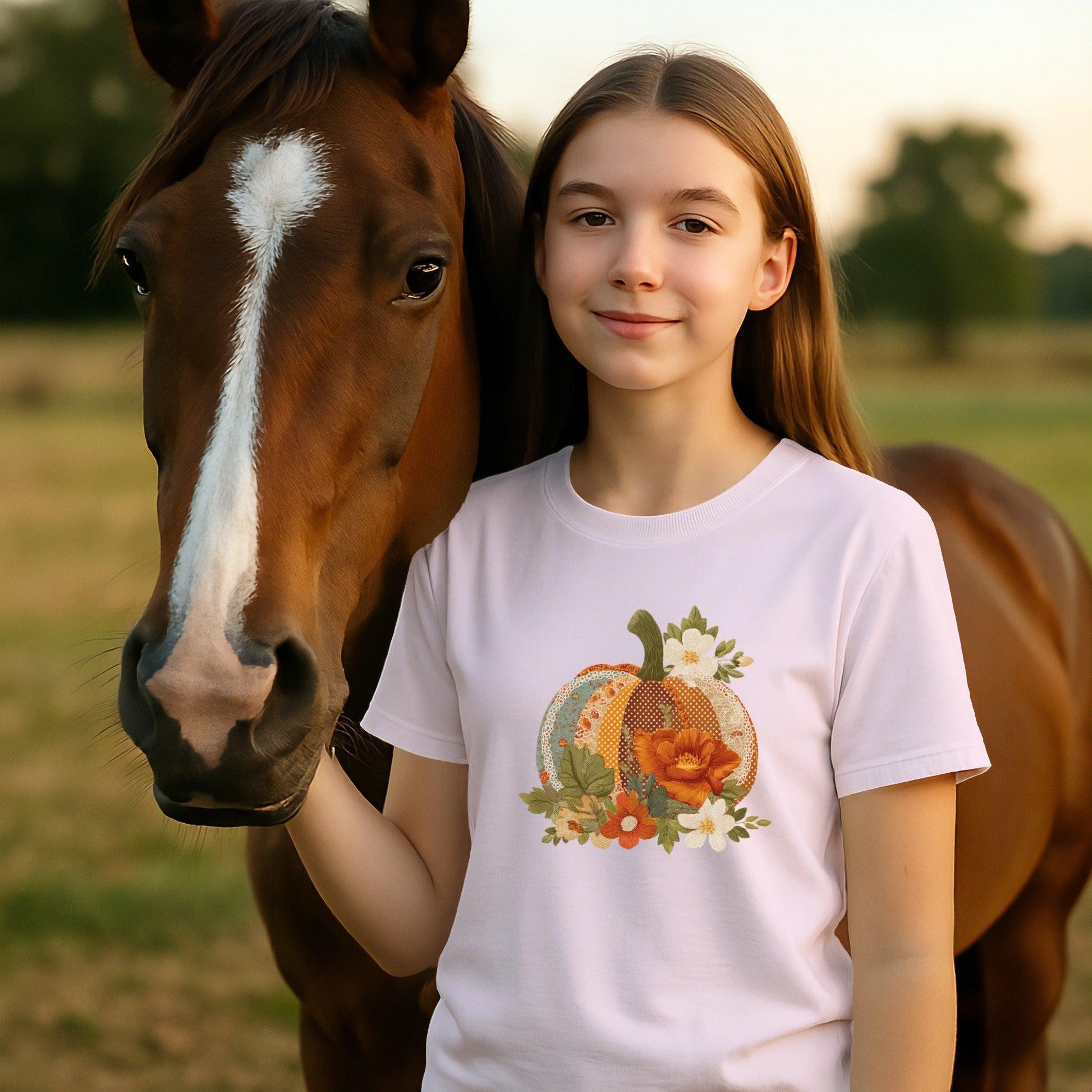 Faux Embroidery Fall Pumpkin T-shirt (Youth)