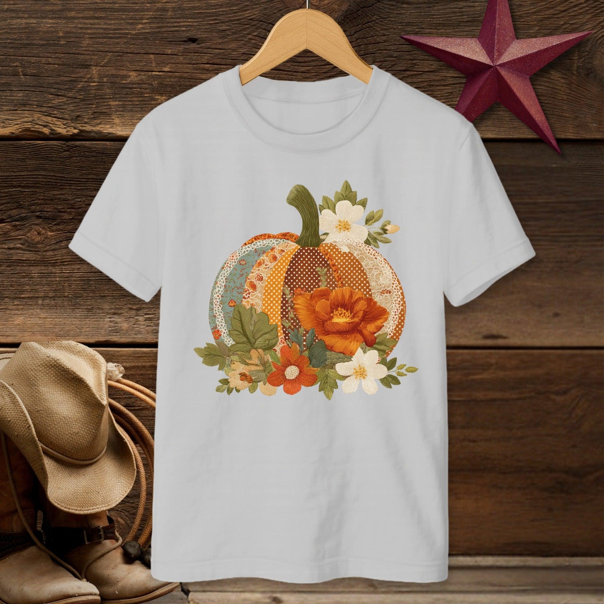 Faux Embroidery Fall Pumpkin T-Shirt (Youth)